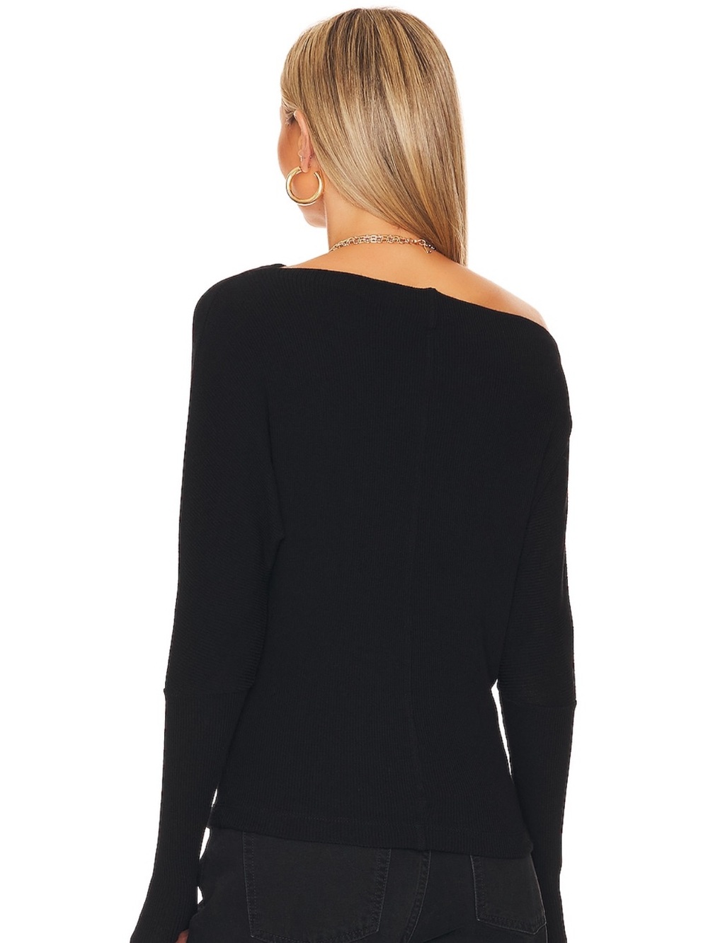 Enza Costa Slouch Top in Black Off-Shoulder Knit Sweater - Picture 2 of 7
